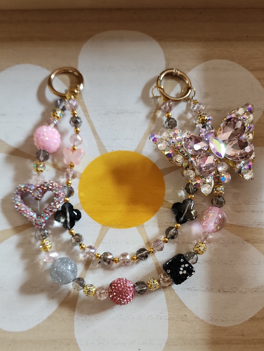 Crystal Butterfly and Beaded Purse/bag Chain.